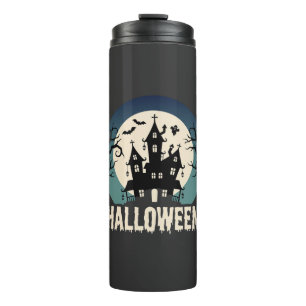 Halloween Haunted House Moonlight Vector Thermal Tumbler