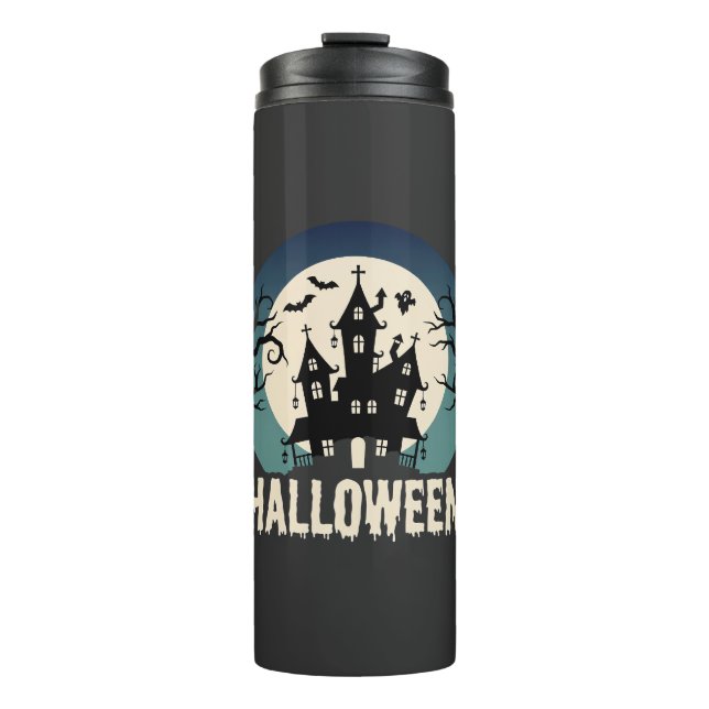 Halloween Haunted House Moonlight Vector Thermal Tumbler (Front)