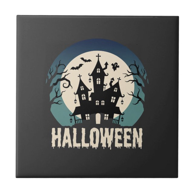 Halloween Haunted House Moonlight Vector Tile (Front)