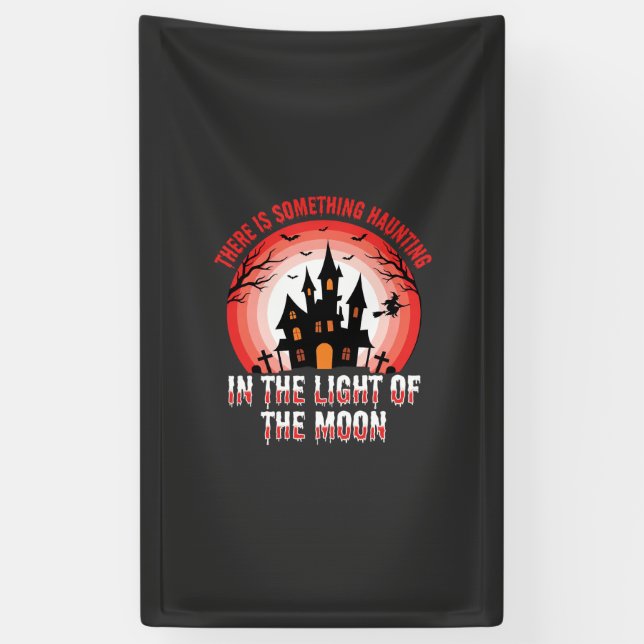 Halloween Haunted House Moonlight Witch Banner (Vertical)