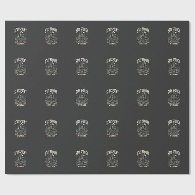 Halloween Haunted House Night Wrapping Paper (Flat)