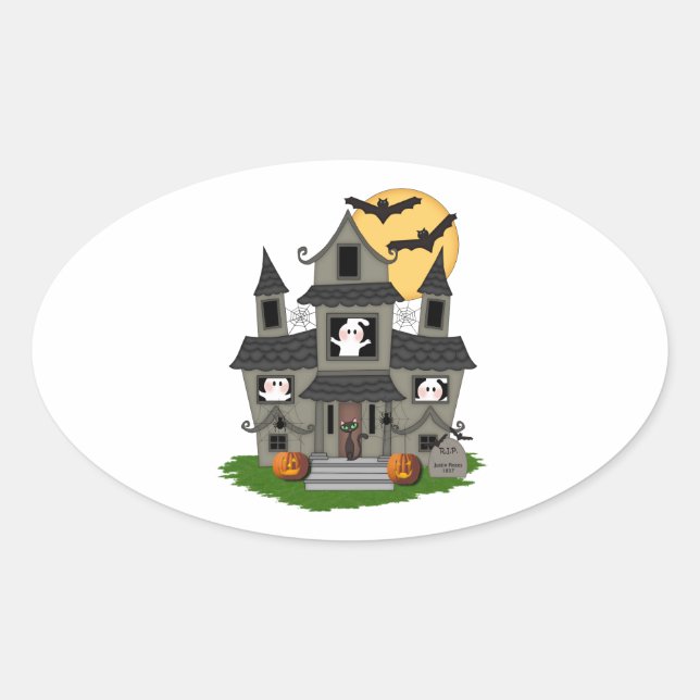 Halloween Haunted House Oval Sticker (Front)