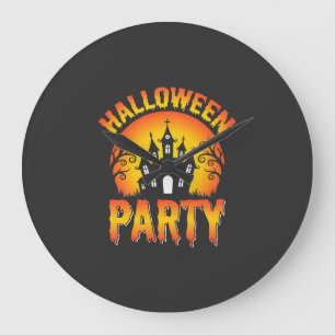 Halloween Haunted House Party Vector Large Clock