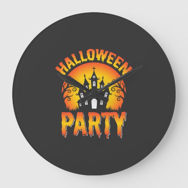 Halloween Haunted House Party Vector Large Clock (Front)