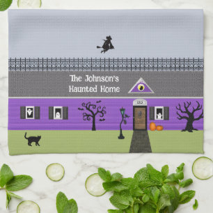 Halloween Haunted House Personalised Tea Towel