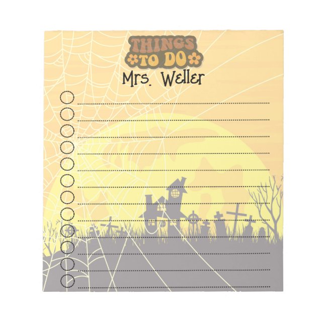 Halloween Haunted House Personalised Teacher To-Do Notepad (Front)