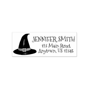 Halloween Haunted House Pointy Witch Hat Address Rubber Stamp