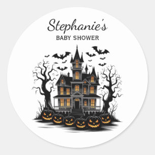 Halloween Haunted House Pumpkin & baby shower Classic Round Sticker