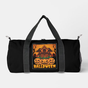 Halloween Haunted House Pumpkin Illustration Duffle Bag