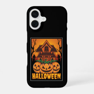 Halloween Haunted House Pumpkin Illustration iPhone 16 Case