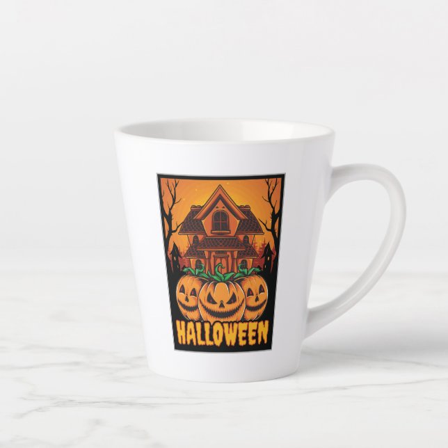 Halloween Haunted House Pumpkin Illustration Latte Mug (Right)