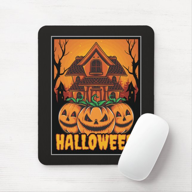 Halloween Haunted House Pumpkin Illustration Mouse Pad (With Mouse)