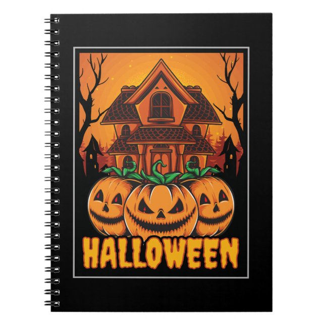 Halloween Haunted House Pumpkin Illustration Notebook (Front)
