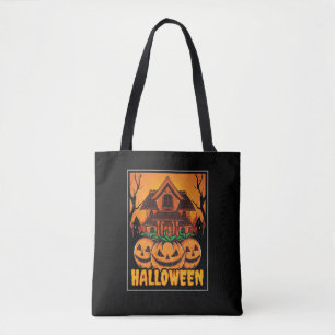 Halloween Haunted House Pumpkin Illustration Tote Bag