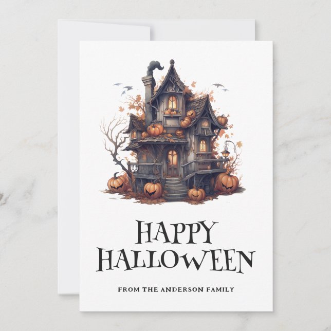 Halloween Haunted House Pumpkins Card (Front)