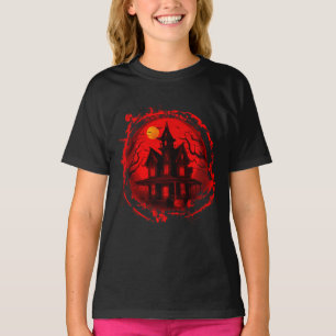 HALLOWEEN HAUNTED HOUSE RED BLACK SILHOUETTE T-Shirt