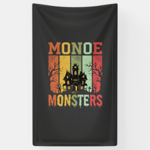 Halloween Haunted House Retro Monsters Banner