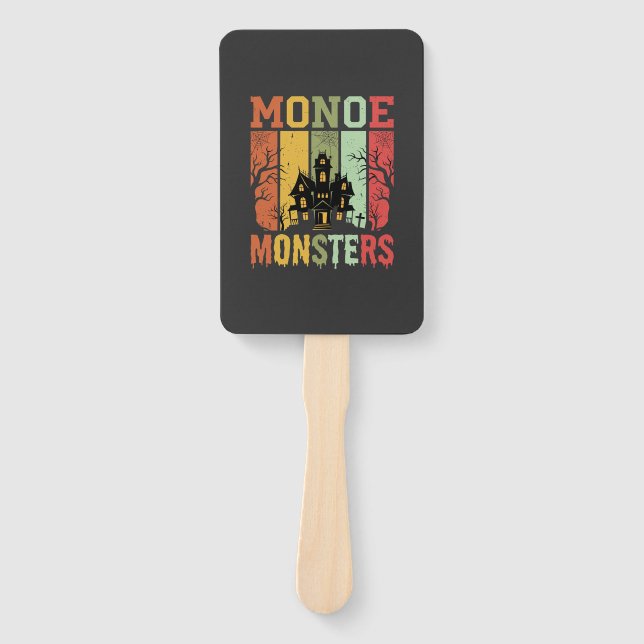 Halloween Haunted House Retro Monsters Hand Fan (Front)