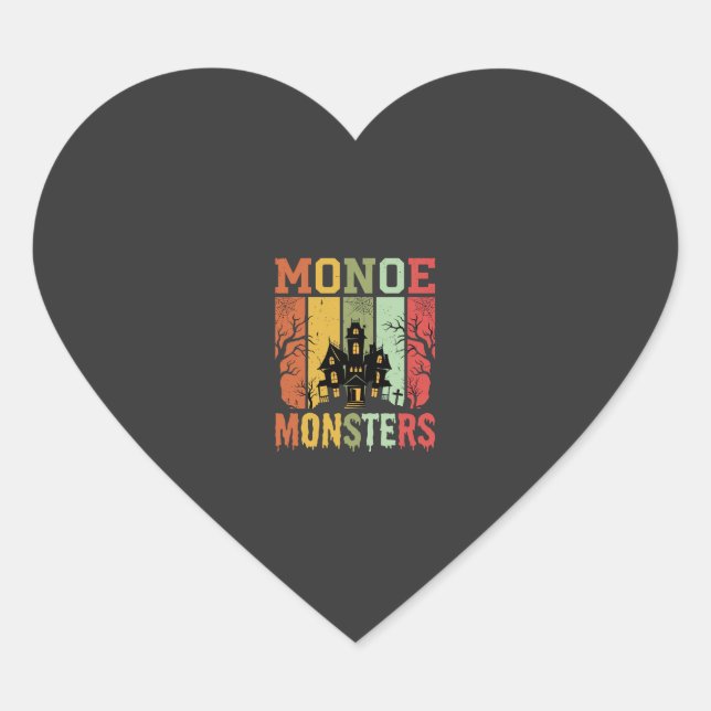 Halloween Haunted House Retro Monsters Heart Sticker (Front)