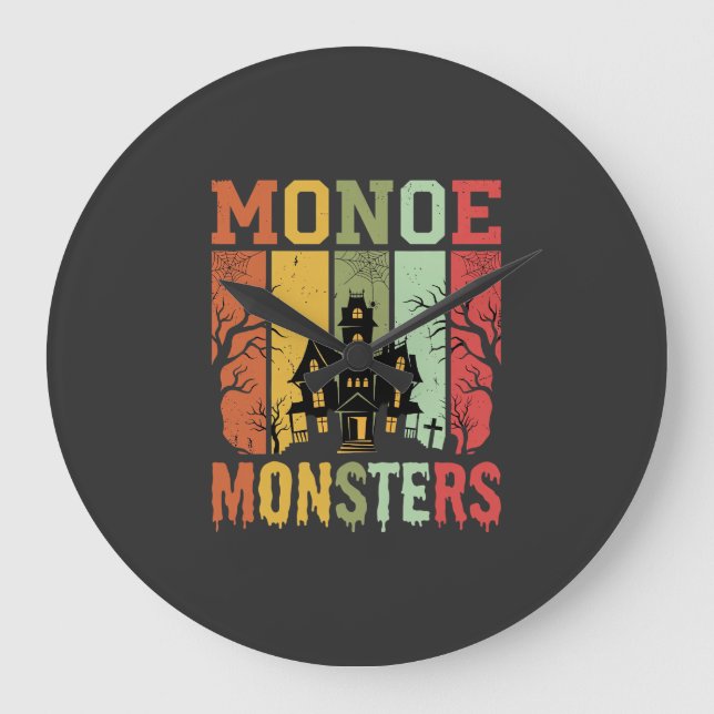 Halloween Haunted House Retro Monsters Large Clock (Front)