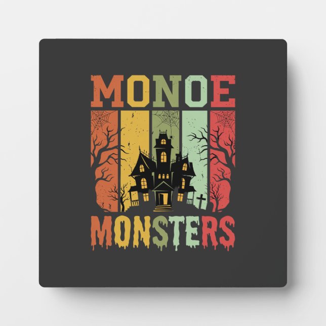 Halloween Haunted House Retro Monsters Plaque (Front)