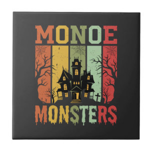 Halloween Haunted House Retro Monsters Tile