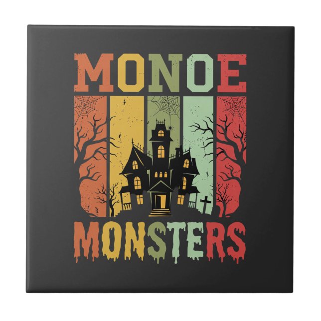 Halloween Haunted House Retro Monsters Tile (Front)