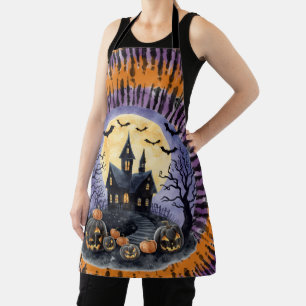 Halloween,Haunted House, Scary Pumpkins,Bats Apron