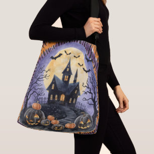 Halloween,Haunted House, Scary Pumpkins,Bats Crossbody Bag