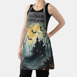Halloween,Haunted House, Scary Pumpkins,Bats, Dark Apron