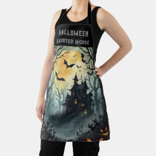 Halloween,Haunted House, Scary Pumpkins,Bats, Dark Apron