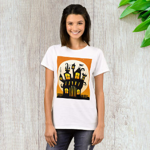 Halloween Haunted House Silhouette Full Moon T-Shirt