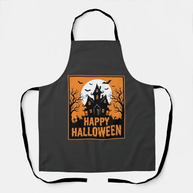 Halloween Haunted House Silhouette Vector Design_1 Apron (Front)