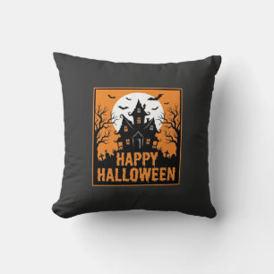 Halloween Haunted House Silhouette Vector Design_1 Cushion