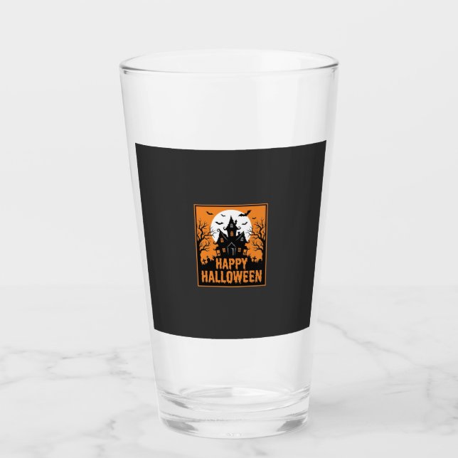 Halloween Haunted House Silhouette Vector Design_1 Glass (Front)