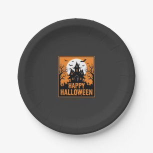 Halloween Haunted House Silhouette Vector Design_1 Paper Plate