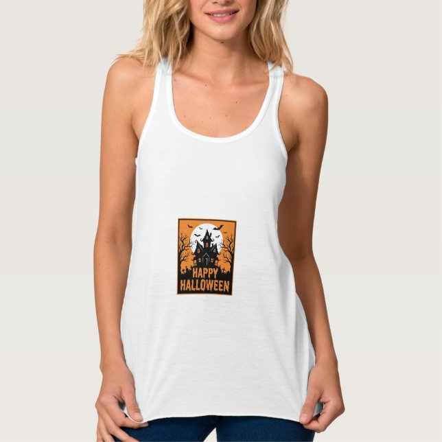 Halloween Haunted House Silhouette Vector Design_1 Singlet (Front)