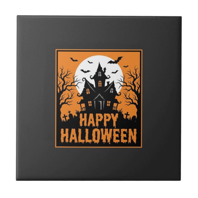 Halloween Haunted House Silhouette Vector Design_1 Tile (Front)