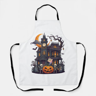 Halloween Haunted House Skeletons Pumpkin Ghost Cr Apron