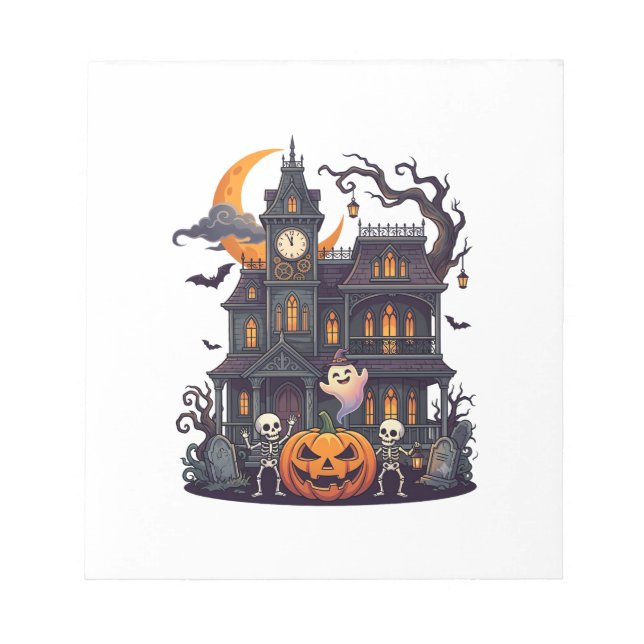 Halloween Haunted House Skeletons Pumpkin Ghost Cr Notepad (Front)