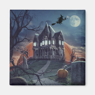 Halloween Haunted House Spooky Graveyard Fridge Magnet
