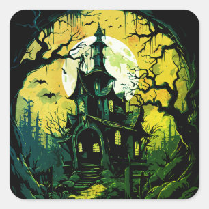 Halloween Haunted House Square Sticker