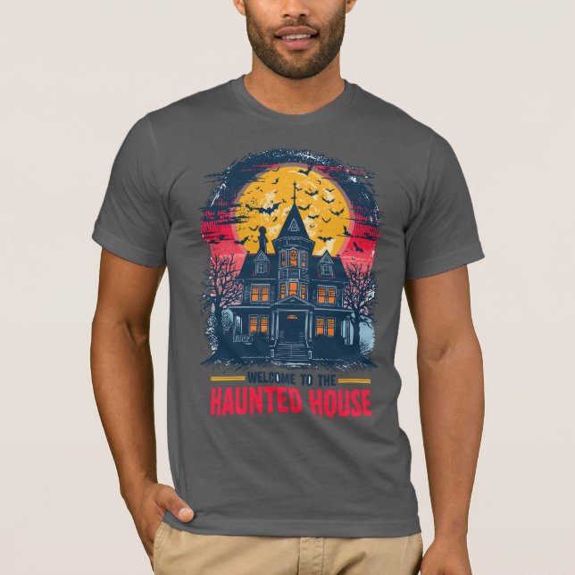 Halloween Haunted House T-Shirt Spooky Vintage (Front)
