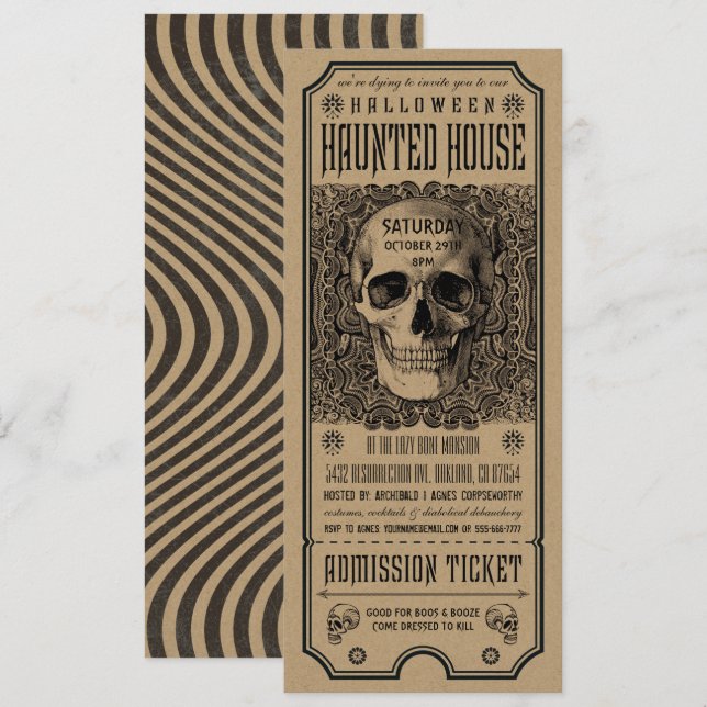 Halloween Haunted House Ticket Invitations Kraft (Front/Back)