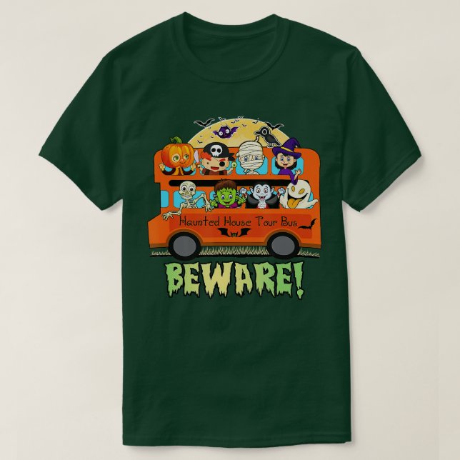Halloween Haunted House Tour Bus Beware  T-Shirt (Design Front)