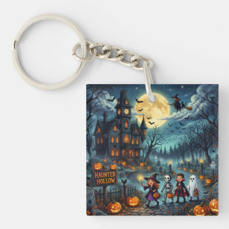 Halloween Haunted House Trick or TreatThrow Pillow Key Ring