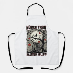 Halloween Haunted House Vintage Engraving Moon Shi Apron