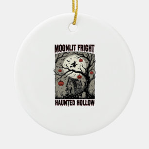 Halloween Haunted House Vintage Engraving Moon Shi Ceramic Tree Decoration