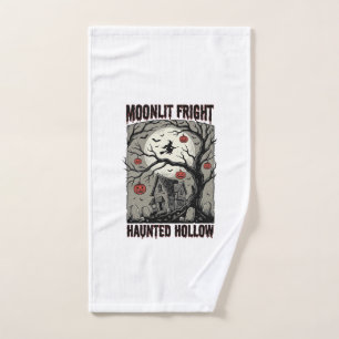 Halloween Haunted House Vintage Engraving Moon Shi Hand Towel