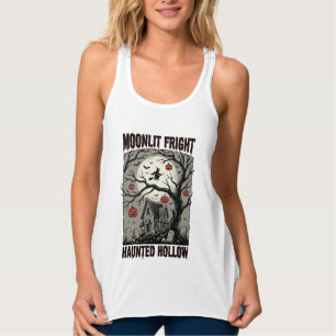 Halloween Haunted House Vintage Engraving Moon Shi Singlet